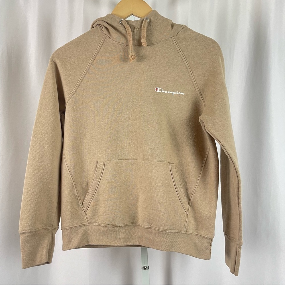 Vintage Champion XS Neutral Beige Crop Hoodie Hooded Pullover Sweatshirt Oat